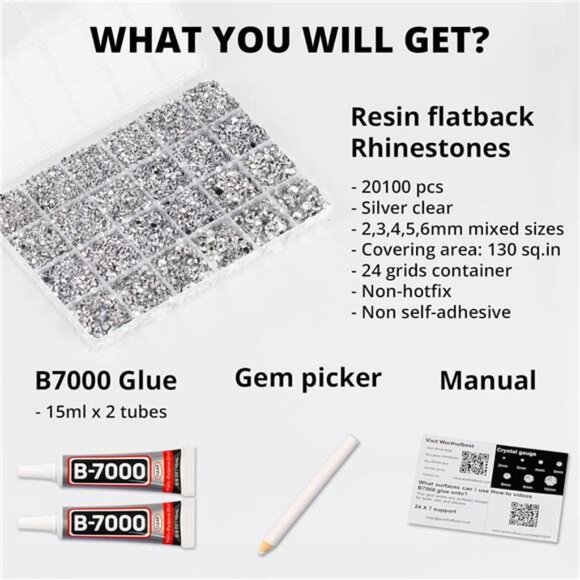 Clear Glue with 20100Pcs Silver Clear Flatback Rhinestones for Crafts - Picture 2 of 7
